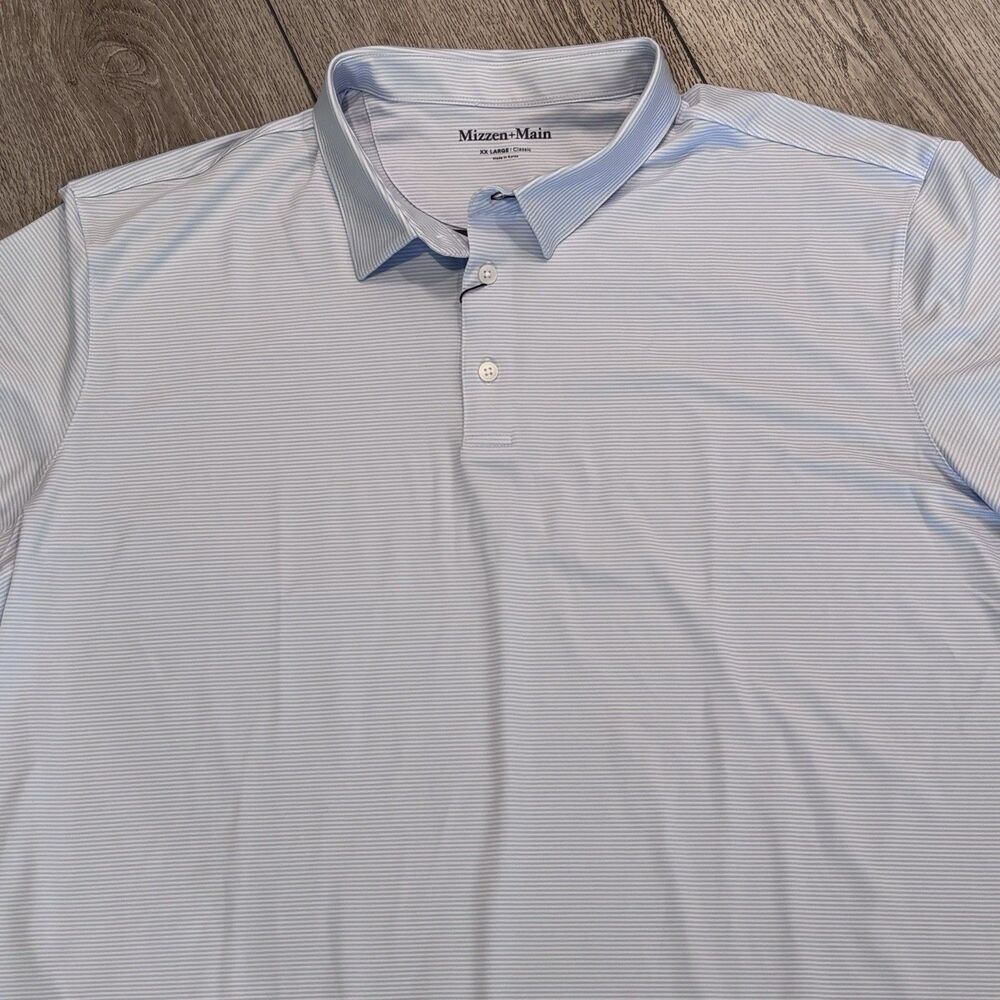 Mizzen Main Golf Polo Shirt Mens XXL Classic Fit White Blue‎ Striped Preppy NWT